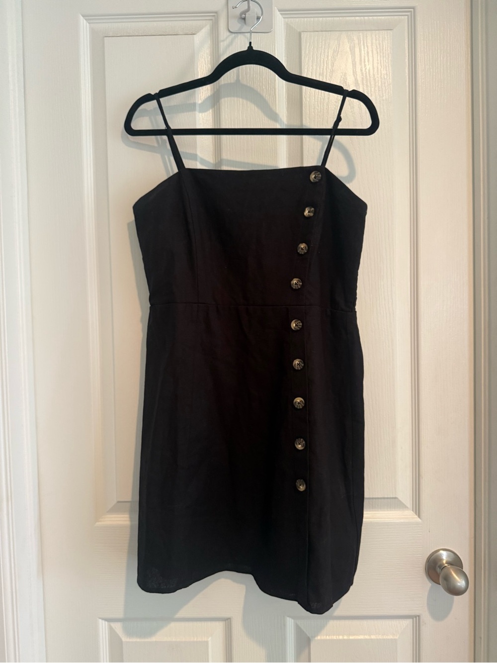 Classic Black Button-Front Spaghetti Strap Dress
